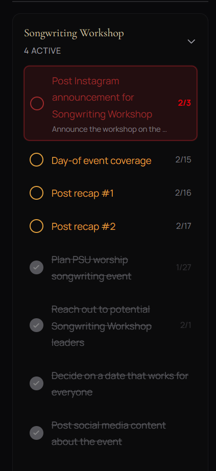 Project dropdown open
