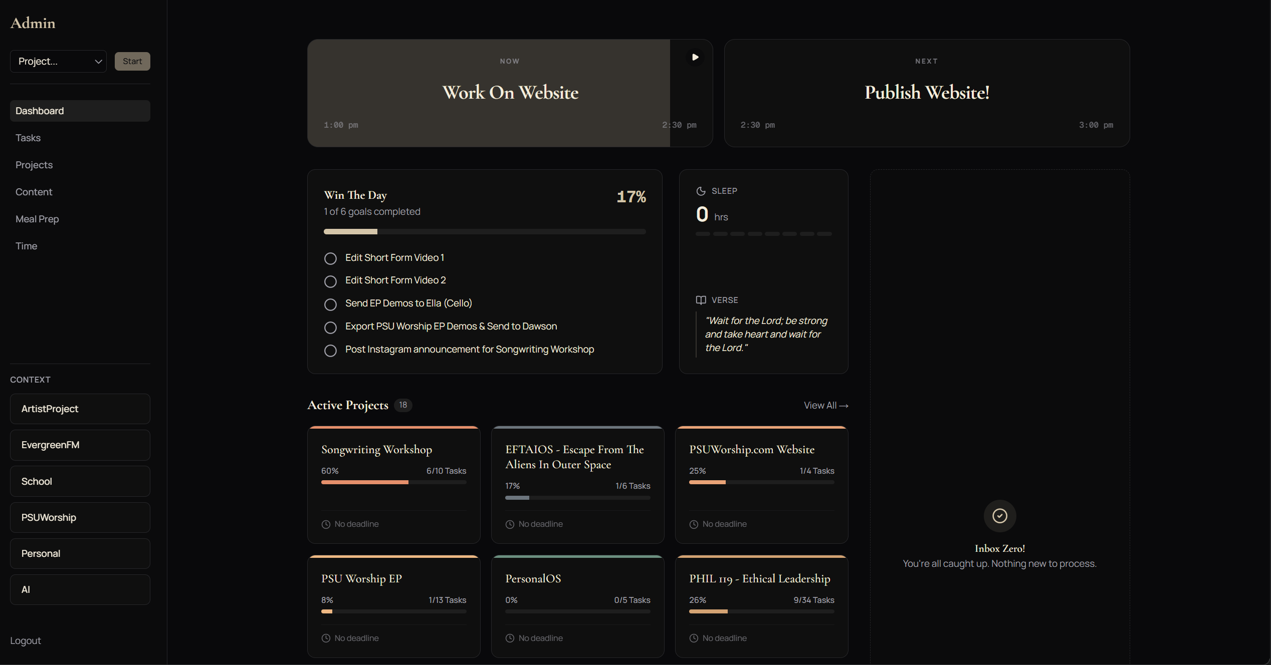PersonalOS dashboard